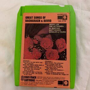 Vintage Great Songs Of Bacharach & David Quadraphonic 8 Track Cartridge